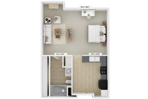 Floor plan for studio, 1 bath, 620 sqft